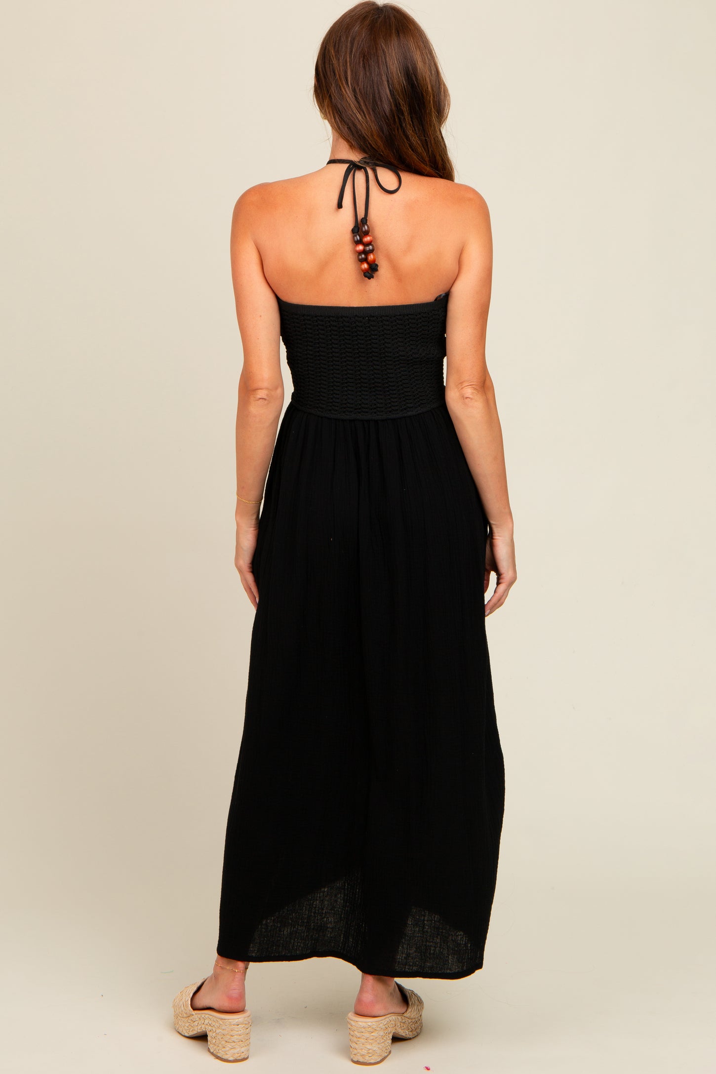 Black Halter Crochet Top Maxi Dress PinkBlush Black Halter Crochet Top Maxi Dress PinkBlush