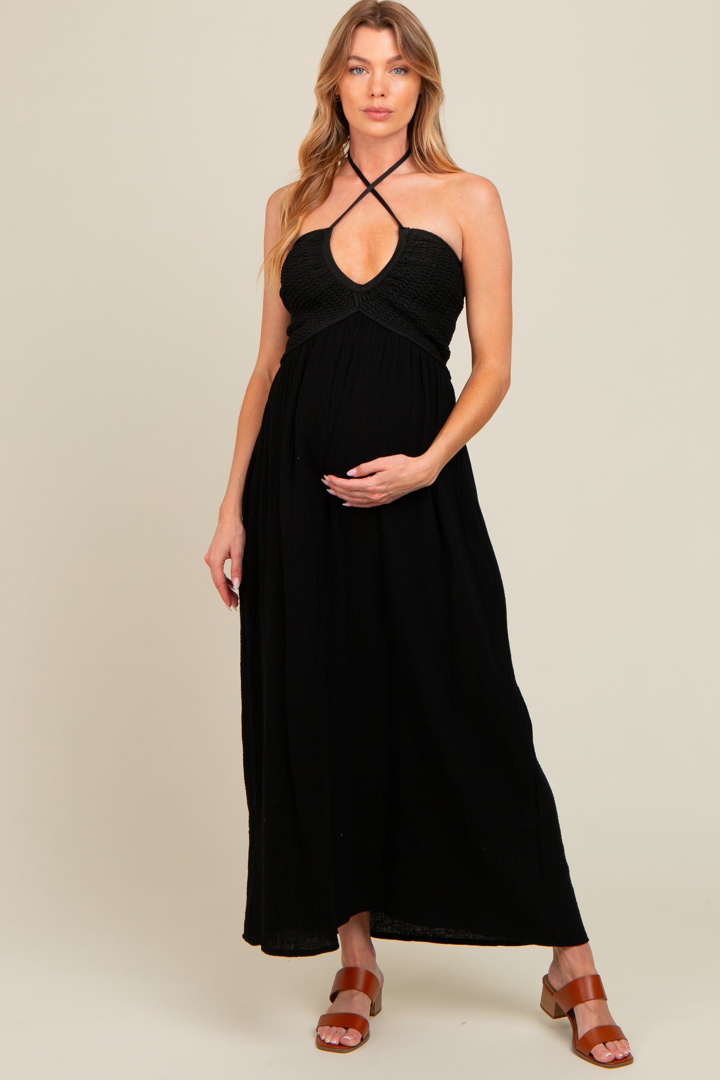 black crochet top maxi dress Sundra Black Crochet Maxi Dress