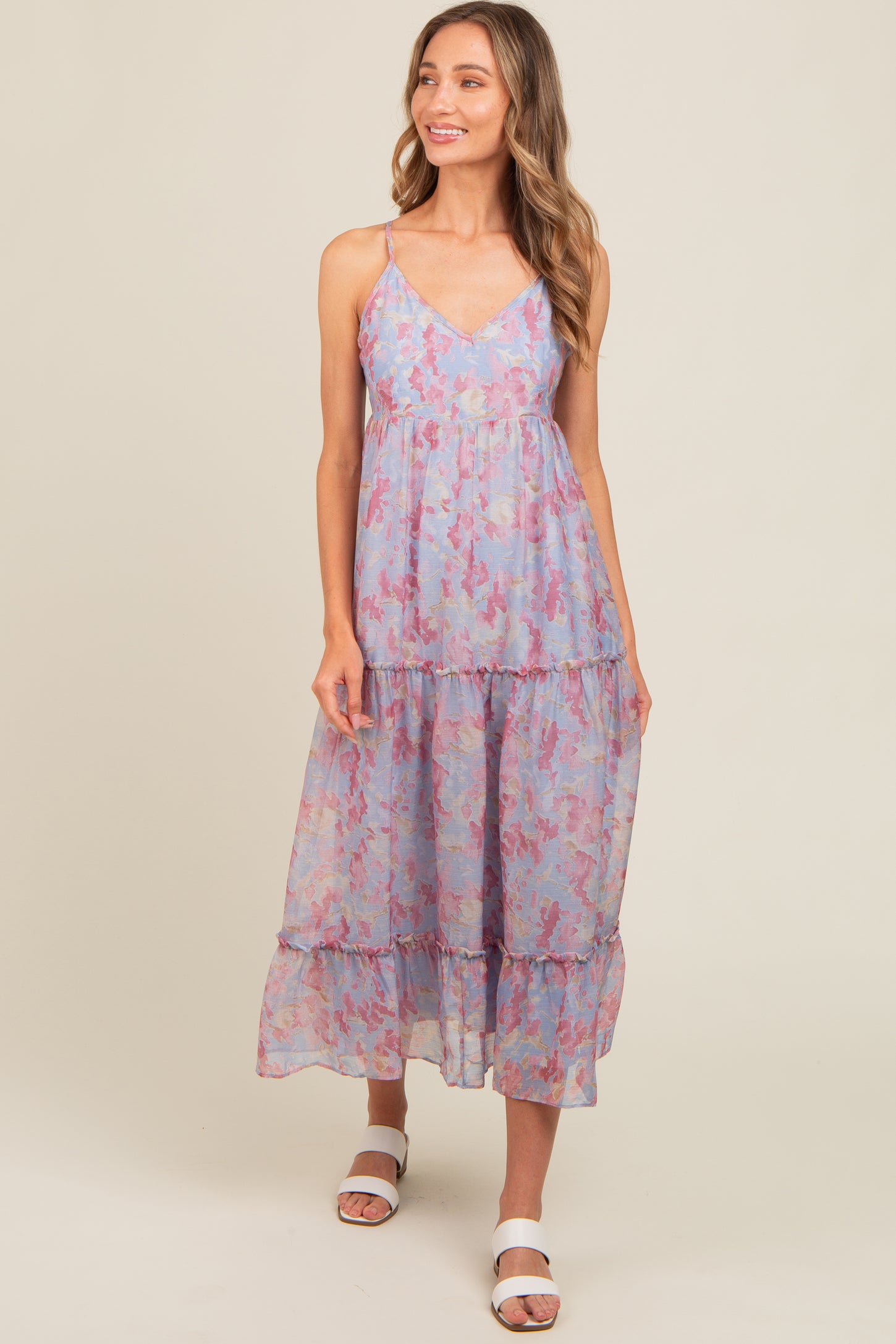 Periwinkle Abstract Floral Crisscross Back Maternity Maxi Dress