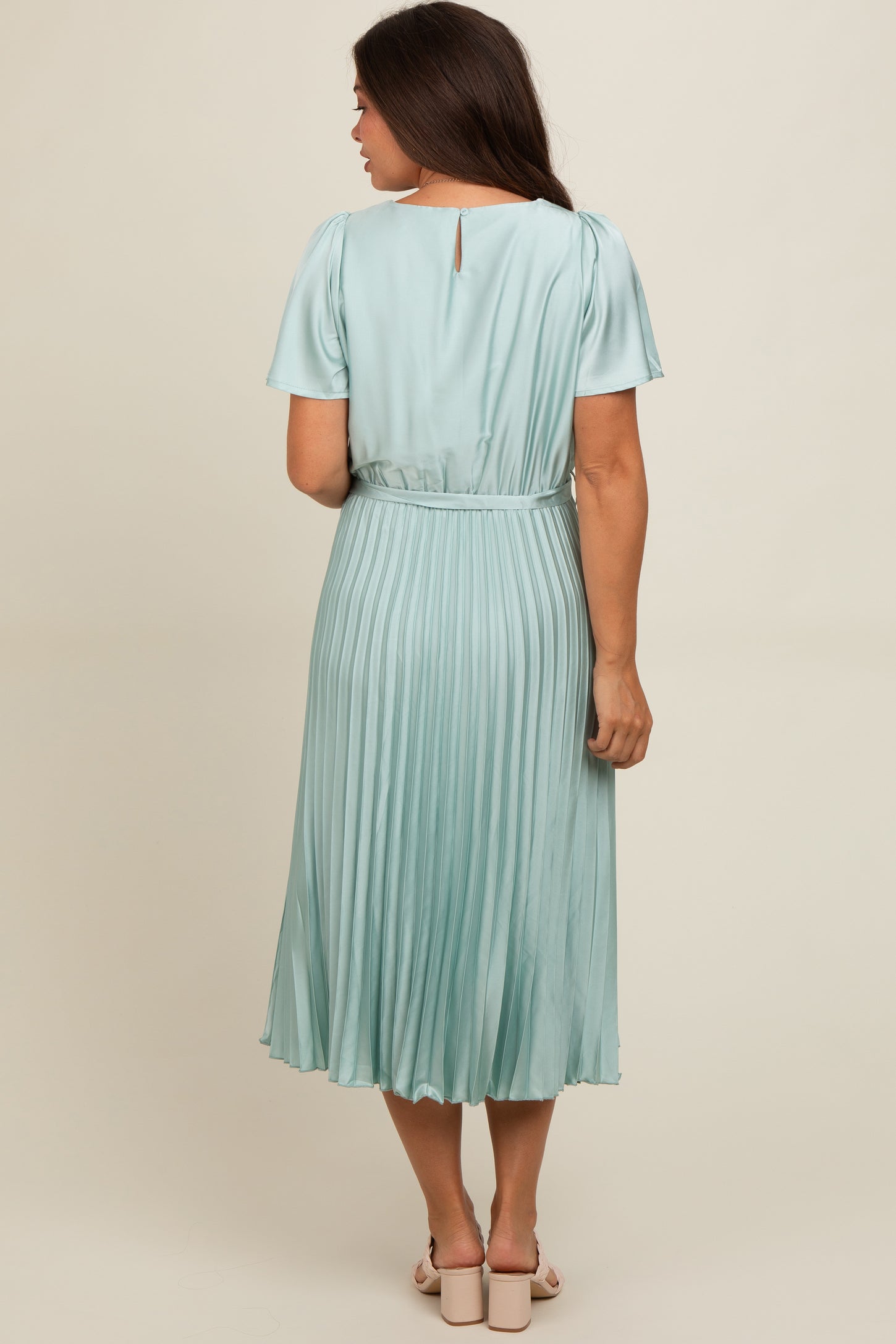 mint pleated dress MINT Pleated Artistic Elegant Dress Set, MINT / L