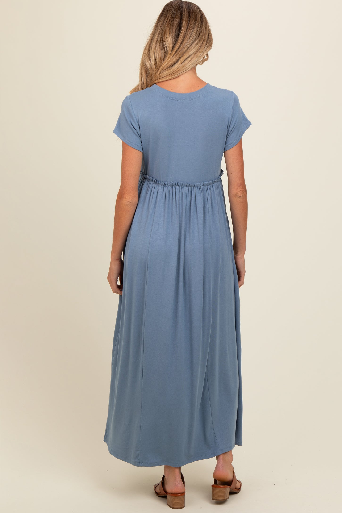 Blue Ruffle Trim Maternity Maxi Dress – PinkBlush