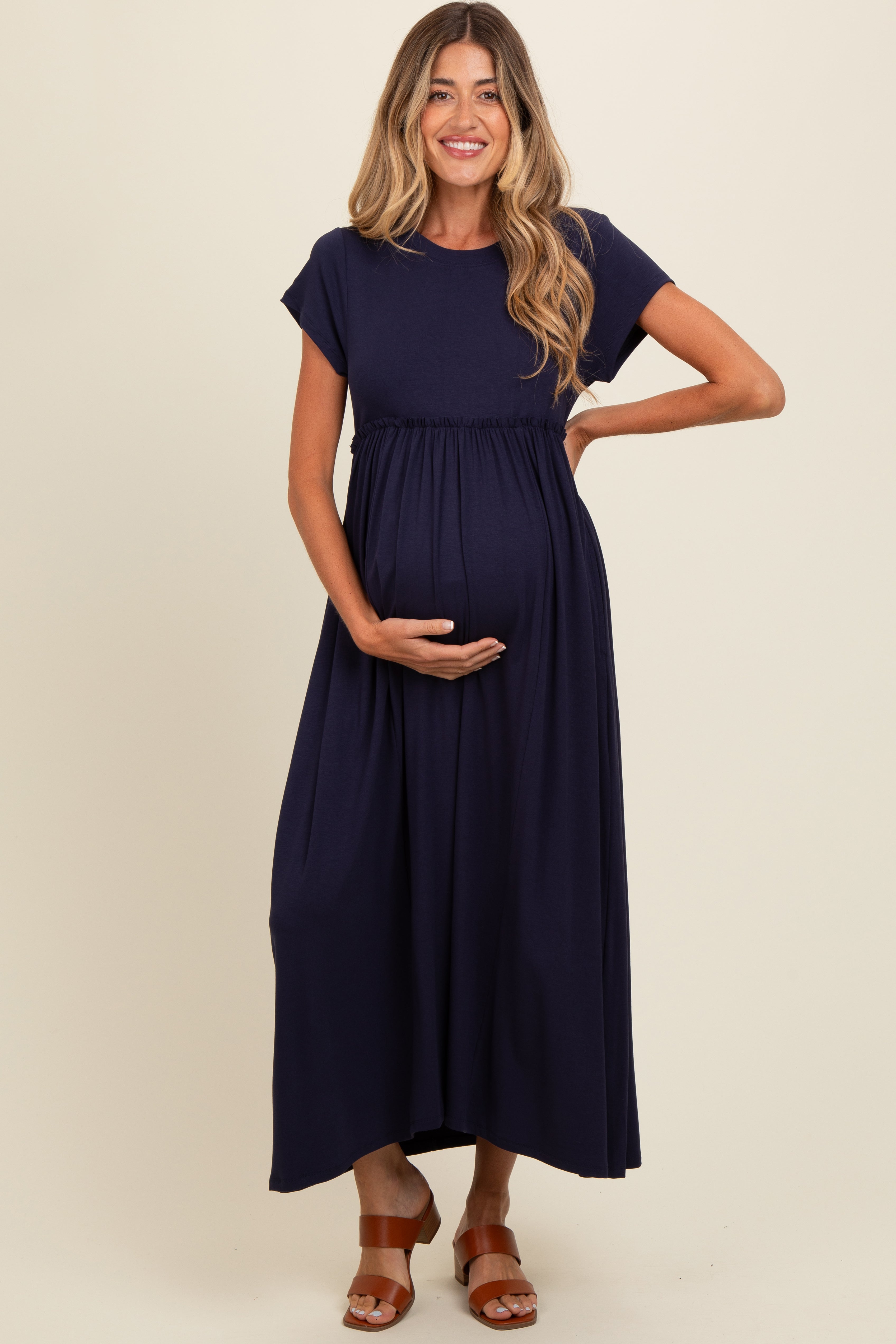 navy maternity dress Floral Off Shoulder Wrap Photoshoot Gown/Dress PinkBlush Sheath silhouette Maternity Dress Women's Off Shoulder