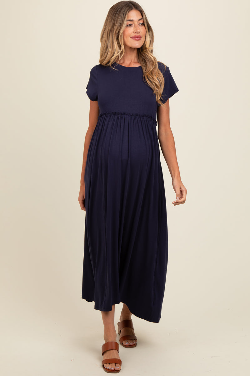 blue silk cut out dress Juno cut-out ruffled maxi dress in Blue main image 0