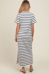Navy Striped Side Slit Maternity Maxi Dress
