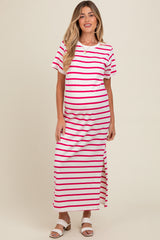 Fuchsia Striped Side Slit Maternity Maxi Dress