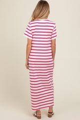 Fuchsia Striped Side Slit Maternity Maxi Dress