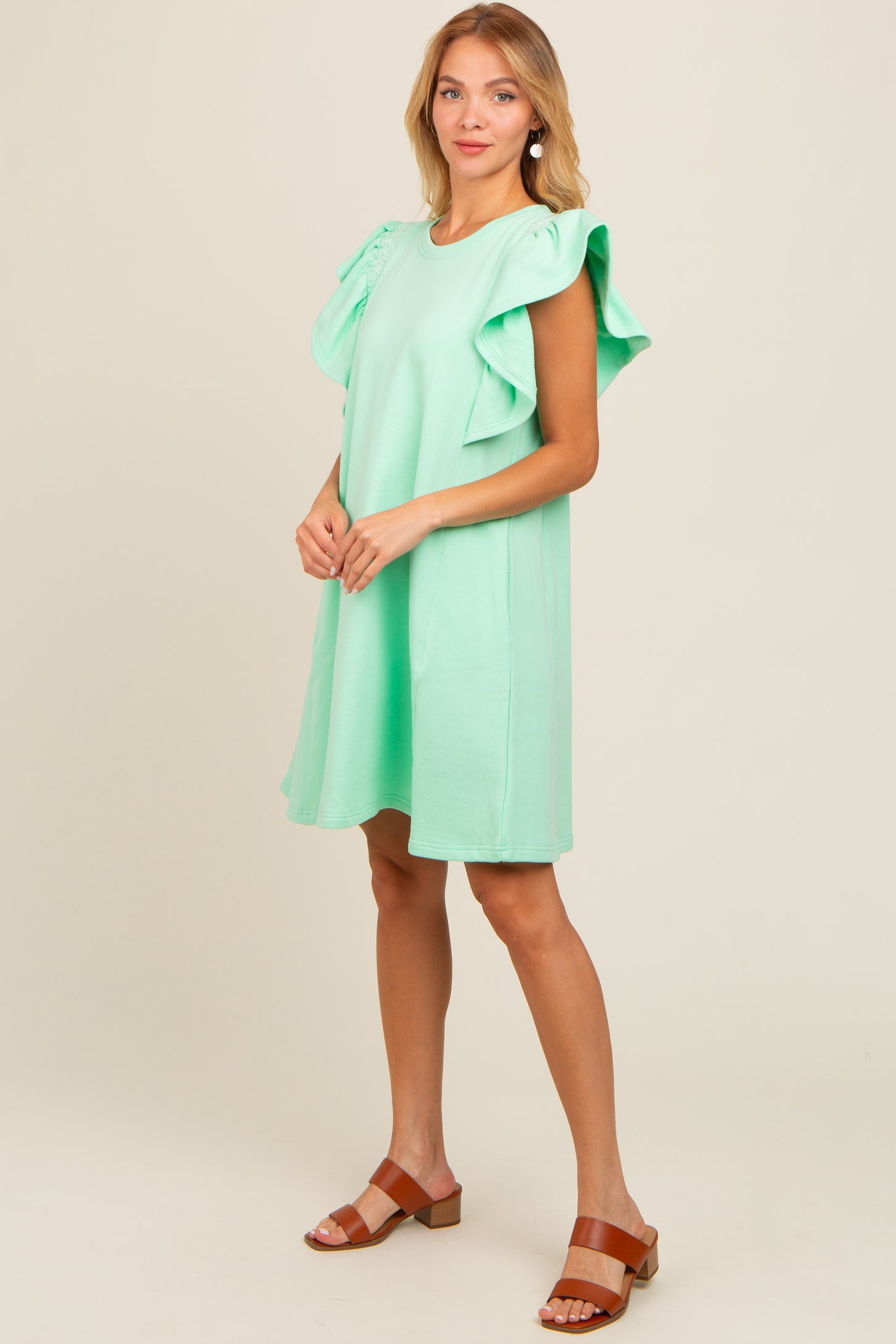 Mint Green Embroidered Ruffle Sleeve Dress PinkBlush Mint Green Embroidered Ruffle Sleeve Dress PinkBlush