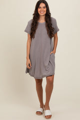 Mocha Solid T-shirt Maternity Mini Dress