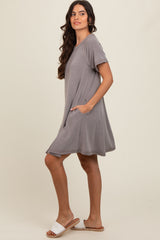 Mocha Solid T-shirt Mini Dress