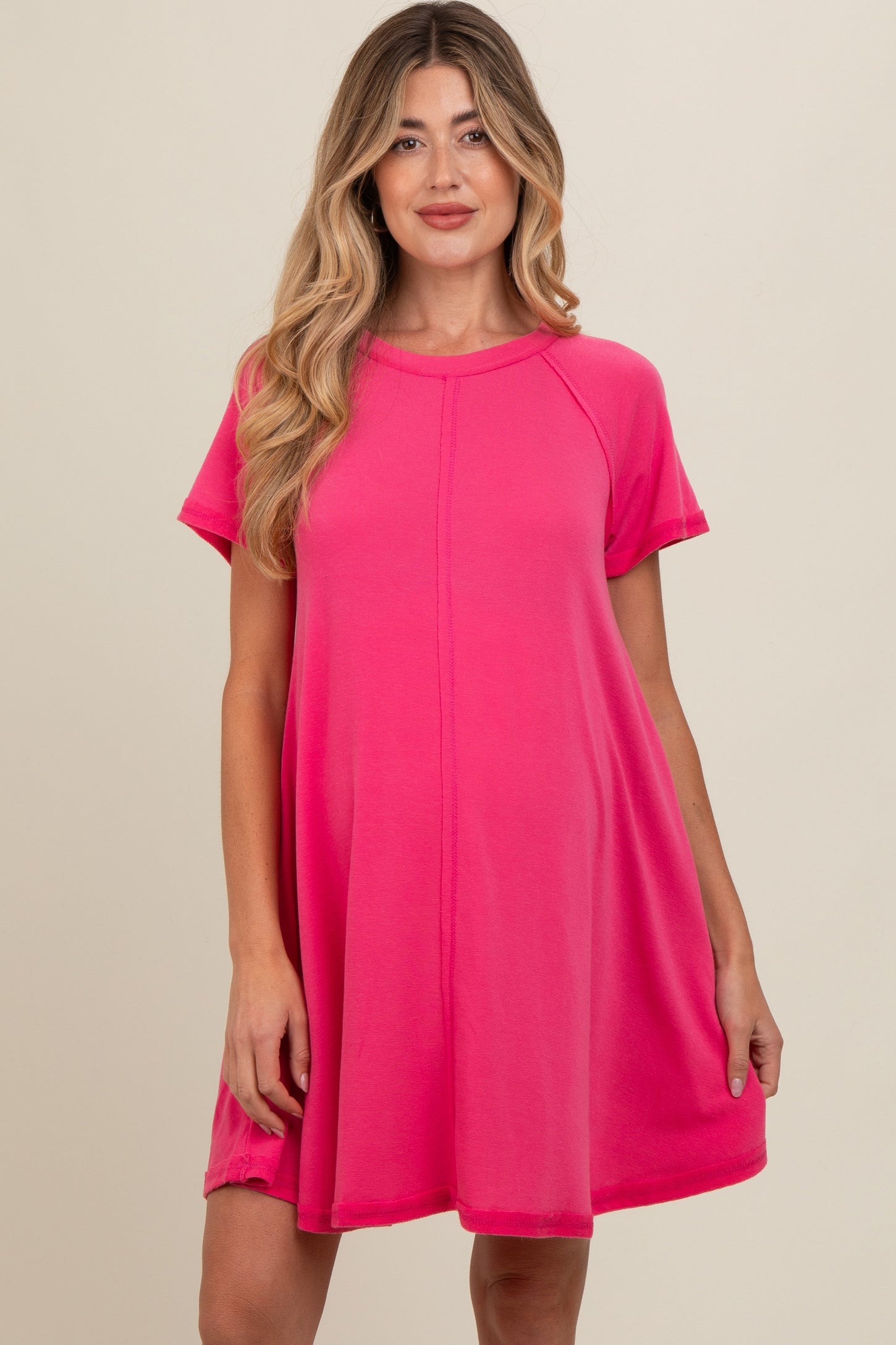 Hot Pink Solid T-shirt Maternity Mini Dress PinkBlush Hot Pink Solid T-shirt Maternity Mini Dress PinkBlush
