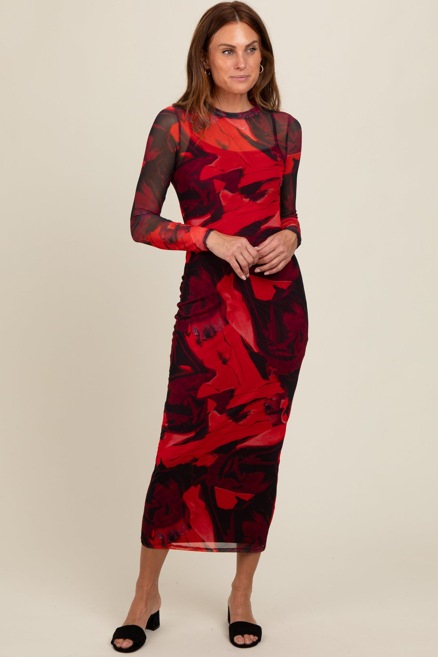 Burgundy Abstract Print Mesh Maxi Dress – PinkBlush