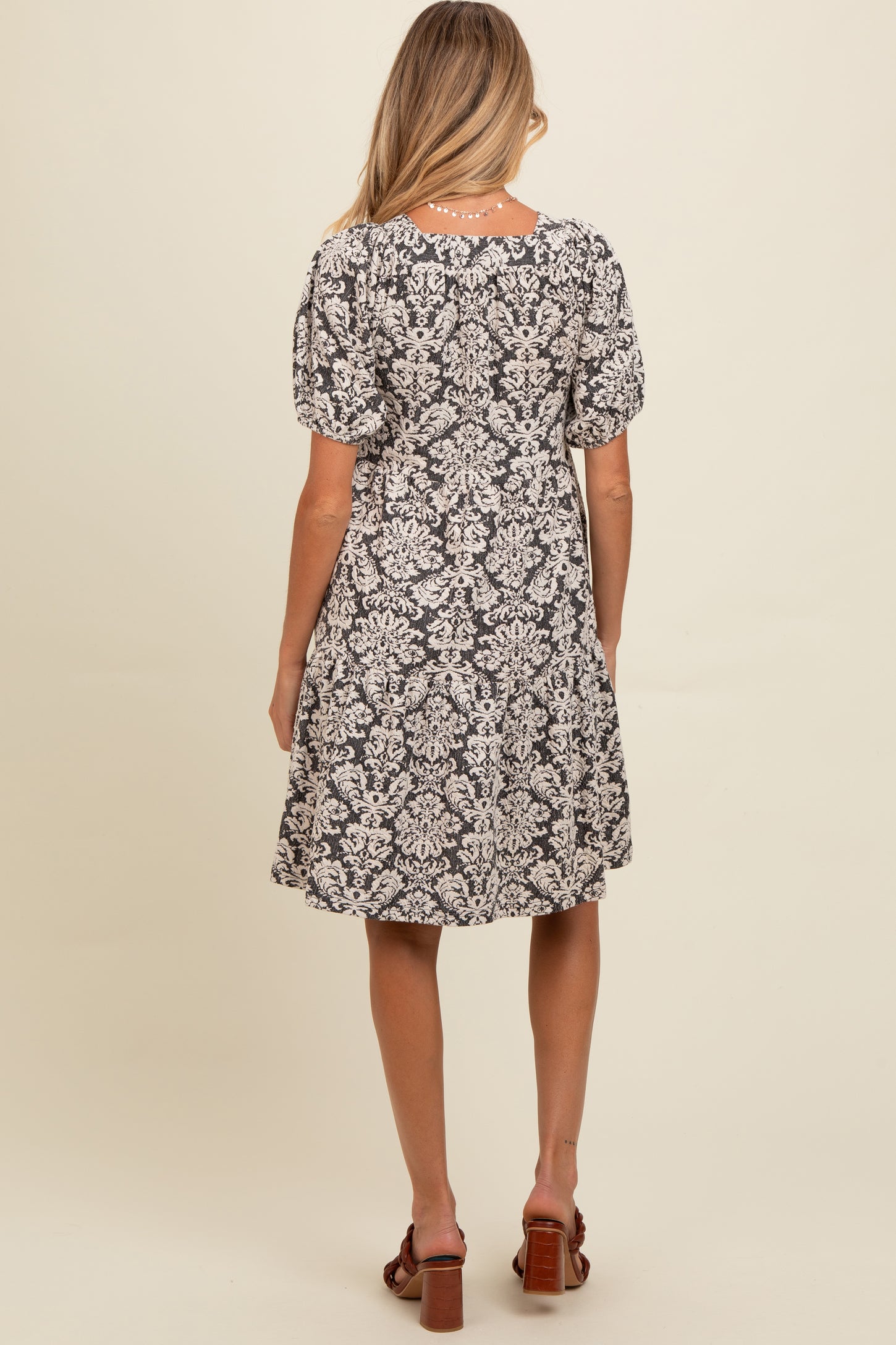 Black Jacquard Damask Print Maternity Dress