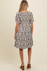 Black Jacquard Damask Print Maternity Dress