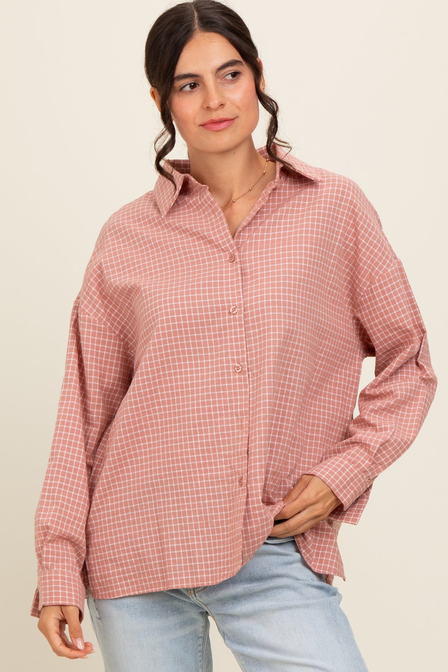 Pink Checker Plaid Button Down Shirt