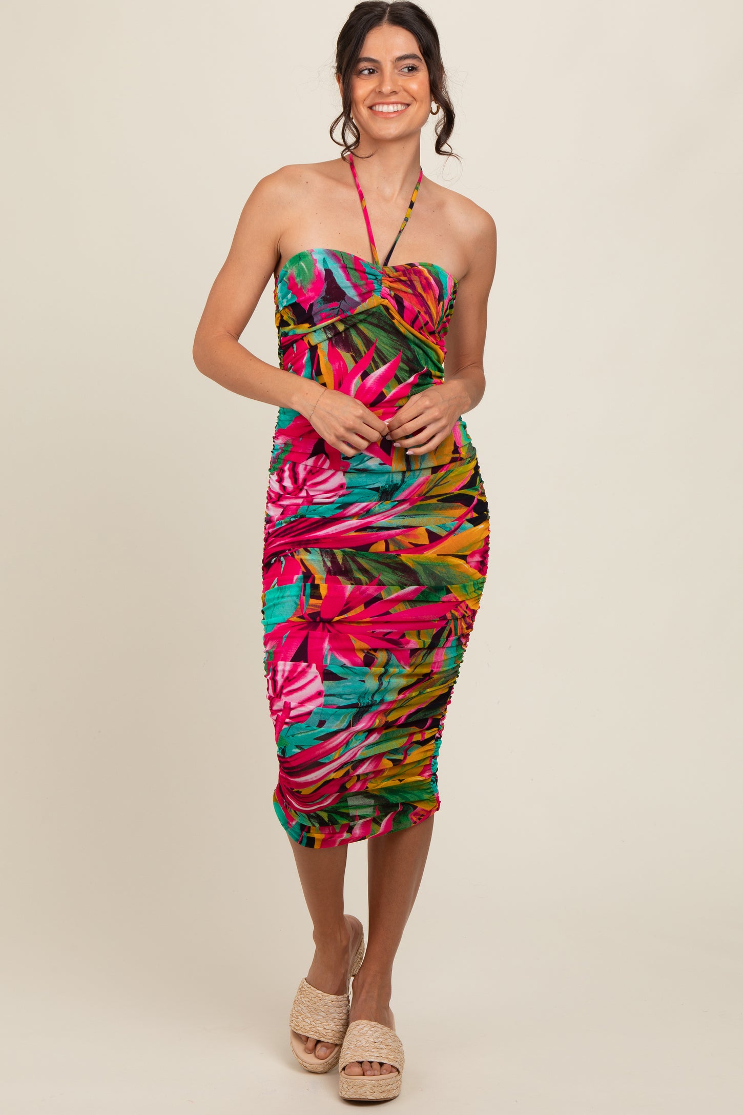 tropical fitted dress Tropical Square Neck Maxi Dress for Beach Vacation