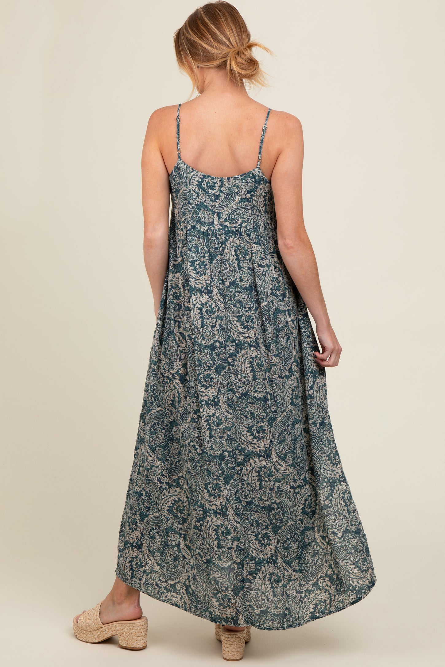 Teal Paisley Babydoll Cami Strap Maternity Maxi Dress PinkBlush Teal Paisley Babydoll Cami Strap Maternity Maxi Dress PinkBlush