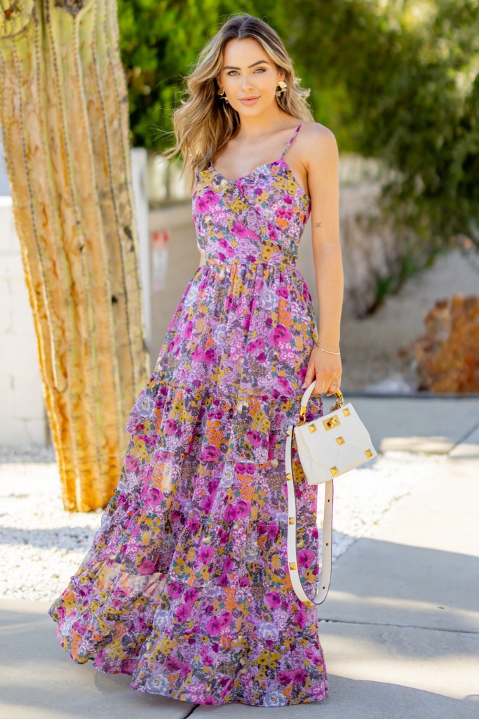 Lavender Floral Print Chiffon Maxi Dress Lavender Floral Print Chiffon Maxi Dress