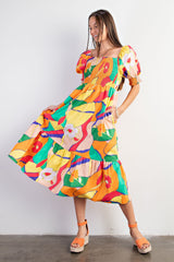 Mango Geo Printed Poplin Tiered Midi Dress