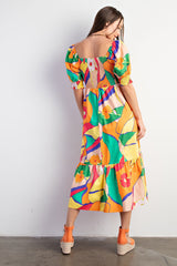 Mango Geo Printed Poplin Tiered Midi Dress