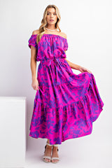 Magenta Purple Floral Print Maxi Dress