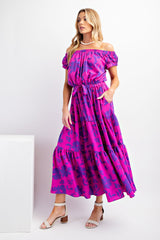Magenta Purple Floral Print Maxi Dress