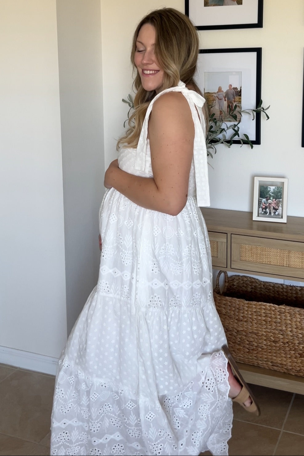 White Embroidered Eyelet Lace Maternity Maxi Dress – PinkBlush