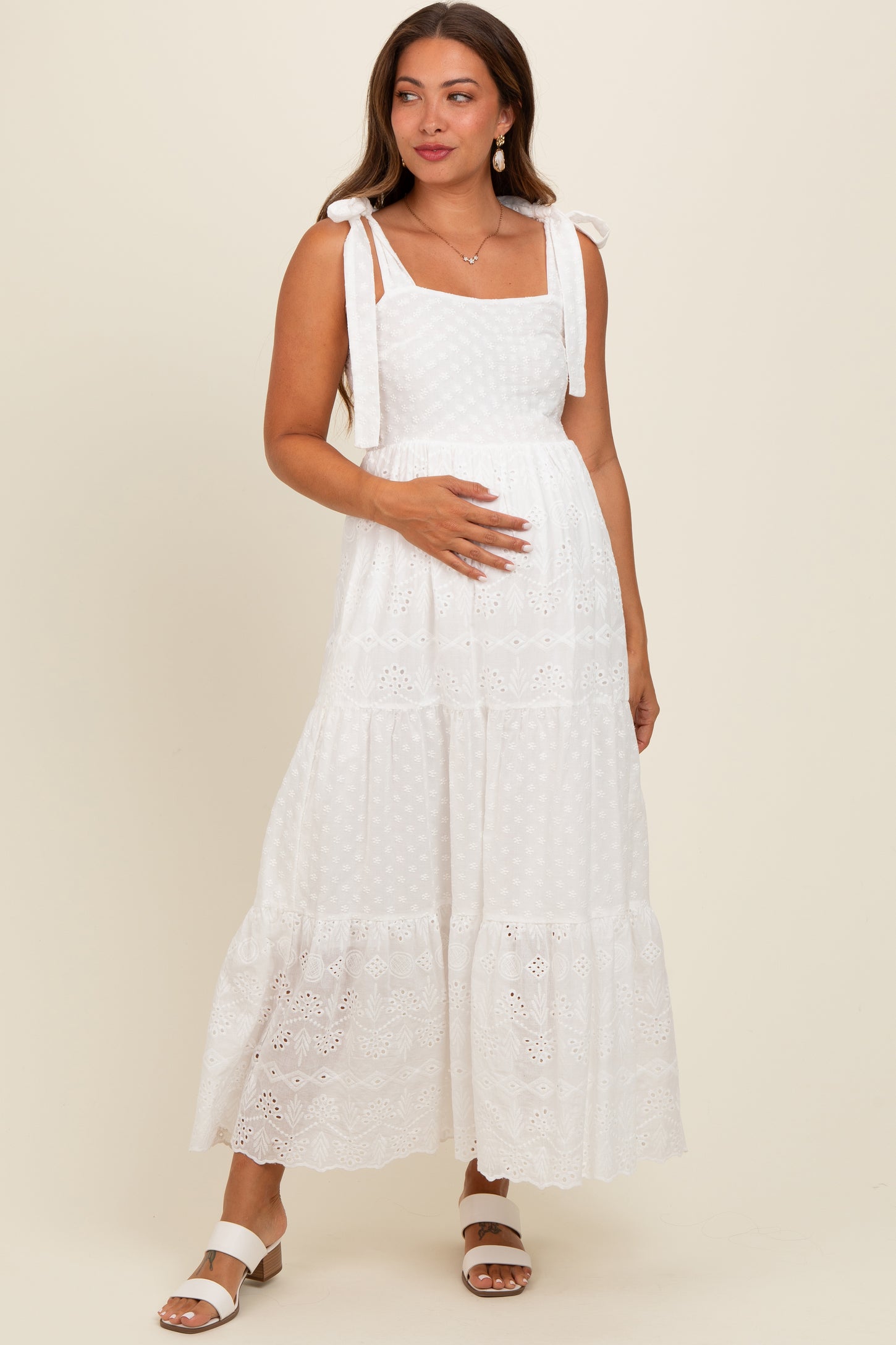 maternity maxi dress white Jersey with Net Flare M026 Gown | L ABOUT THE BRAND. White Sequin One Arm Maternity
