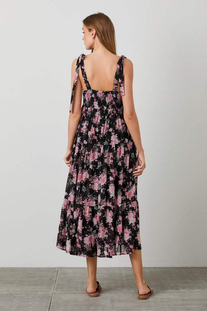 Black Floral Print Tie Strap Midi Dress PinkBlush Black Floral Print Tie Strap Midi Dress PinkBlush