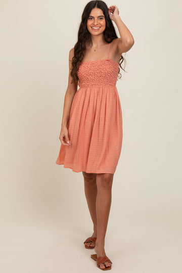 Salmon Textured Smocked Dress