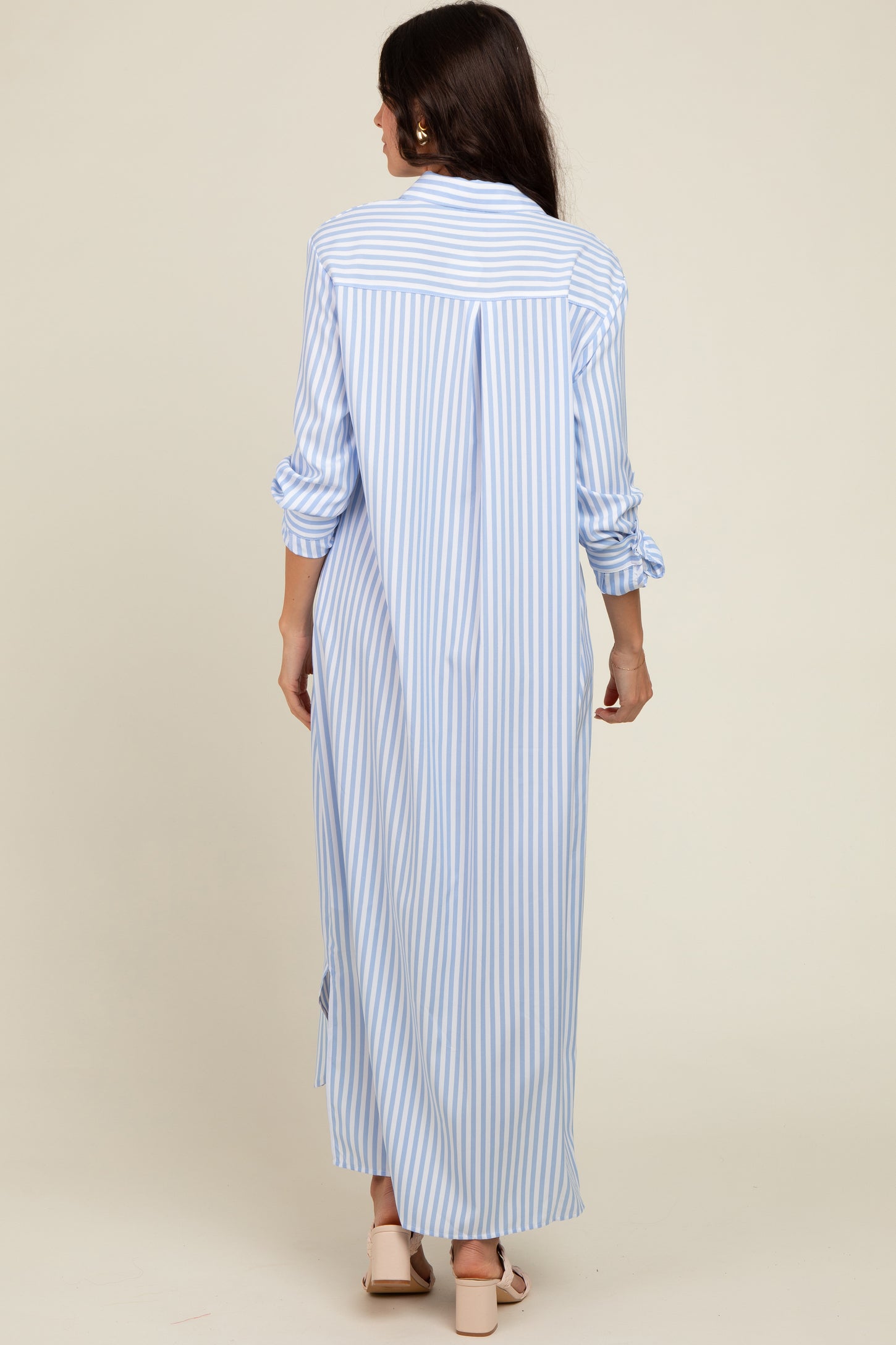 fitted lace wedding dress Wholesale MOQ6 Rainbow Stripe Button-Up Maxi Shirt Dress