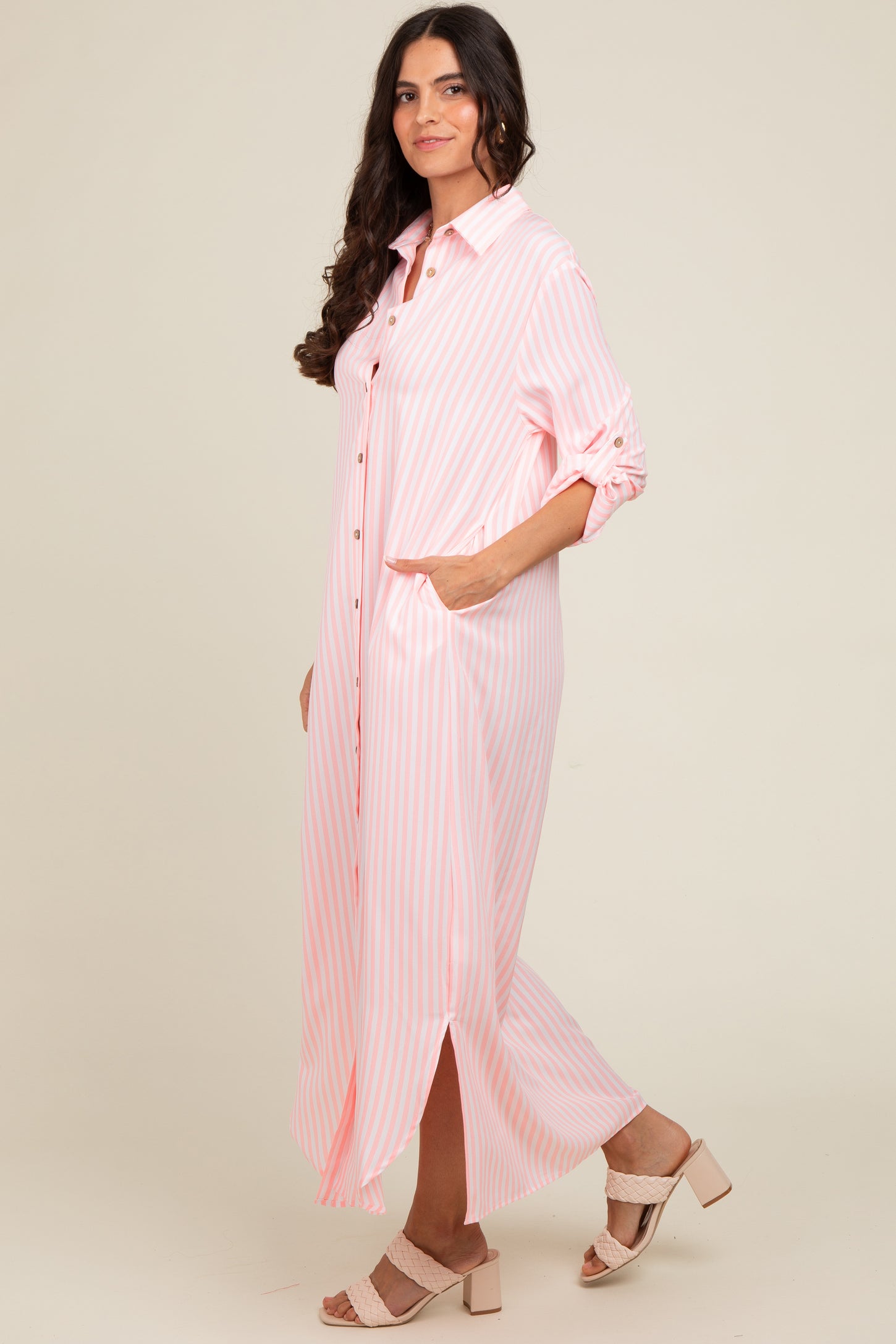 Pink Striped Button Down Maxi Dress Pink Striped Button Down Maxi Dress