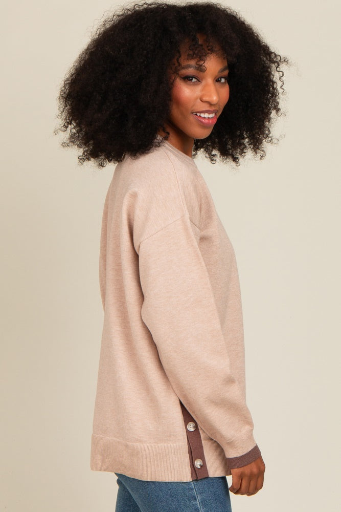 Beige Button Up Side Detail Sweater