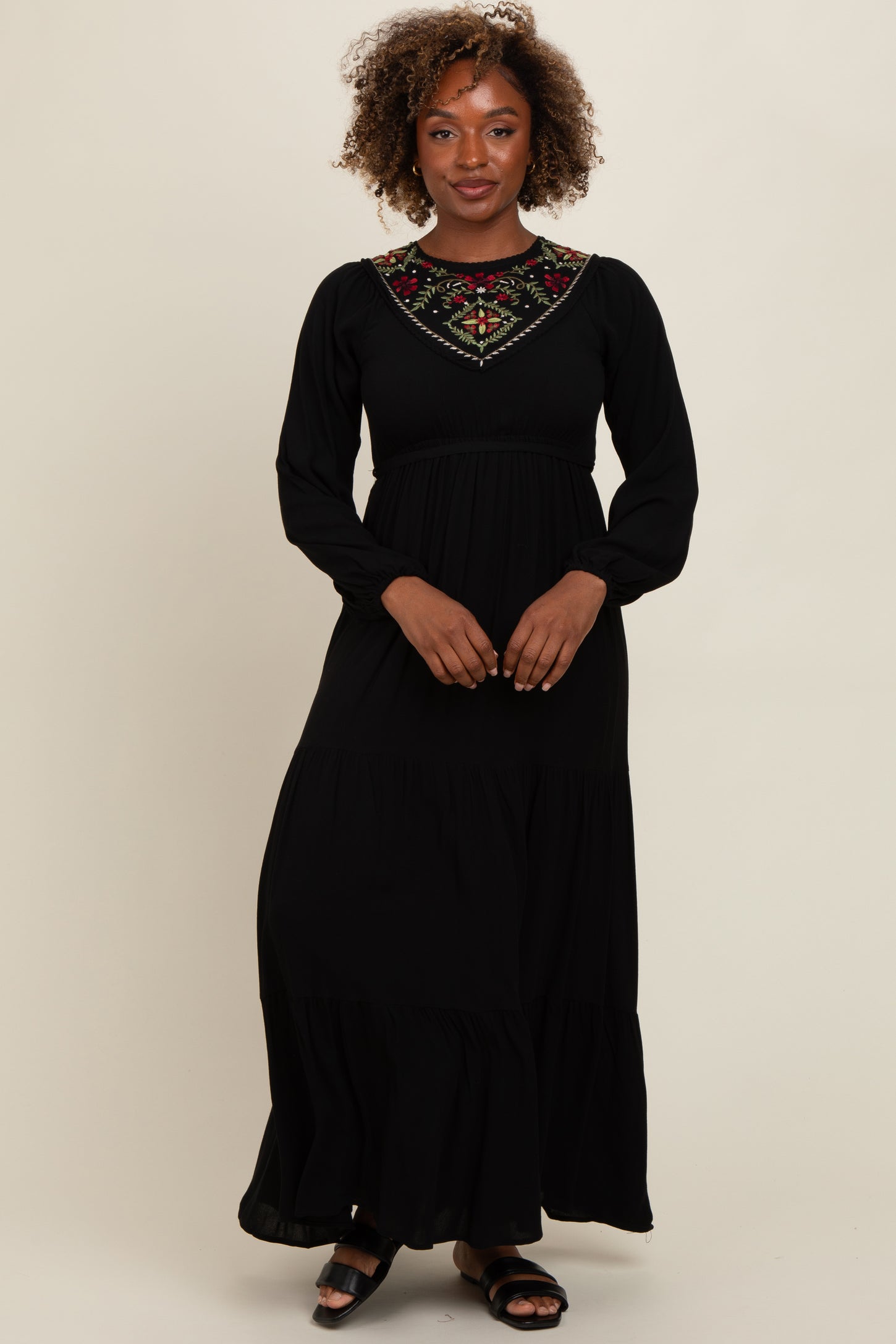 Black Embroidered Maternity Tiered Maxi Dress PinkBlush Black Embroidered Maternity Tiered Maxi Dress PinkBlush
