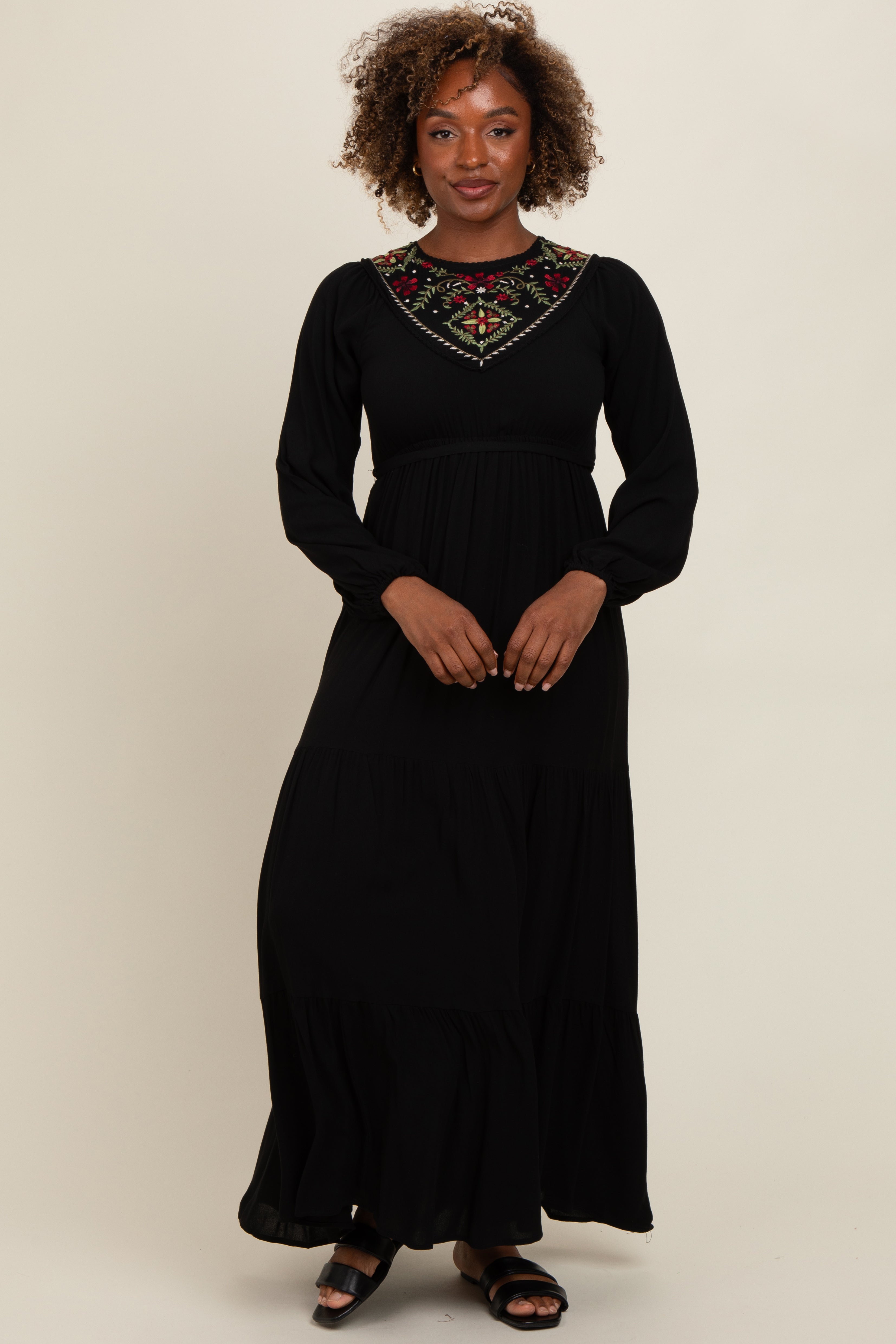 Black Embroidered Tiered Maxi Dress – PinkBlush