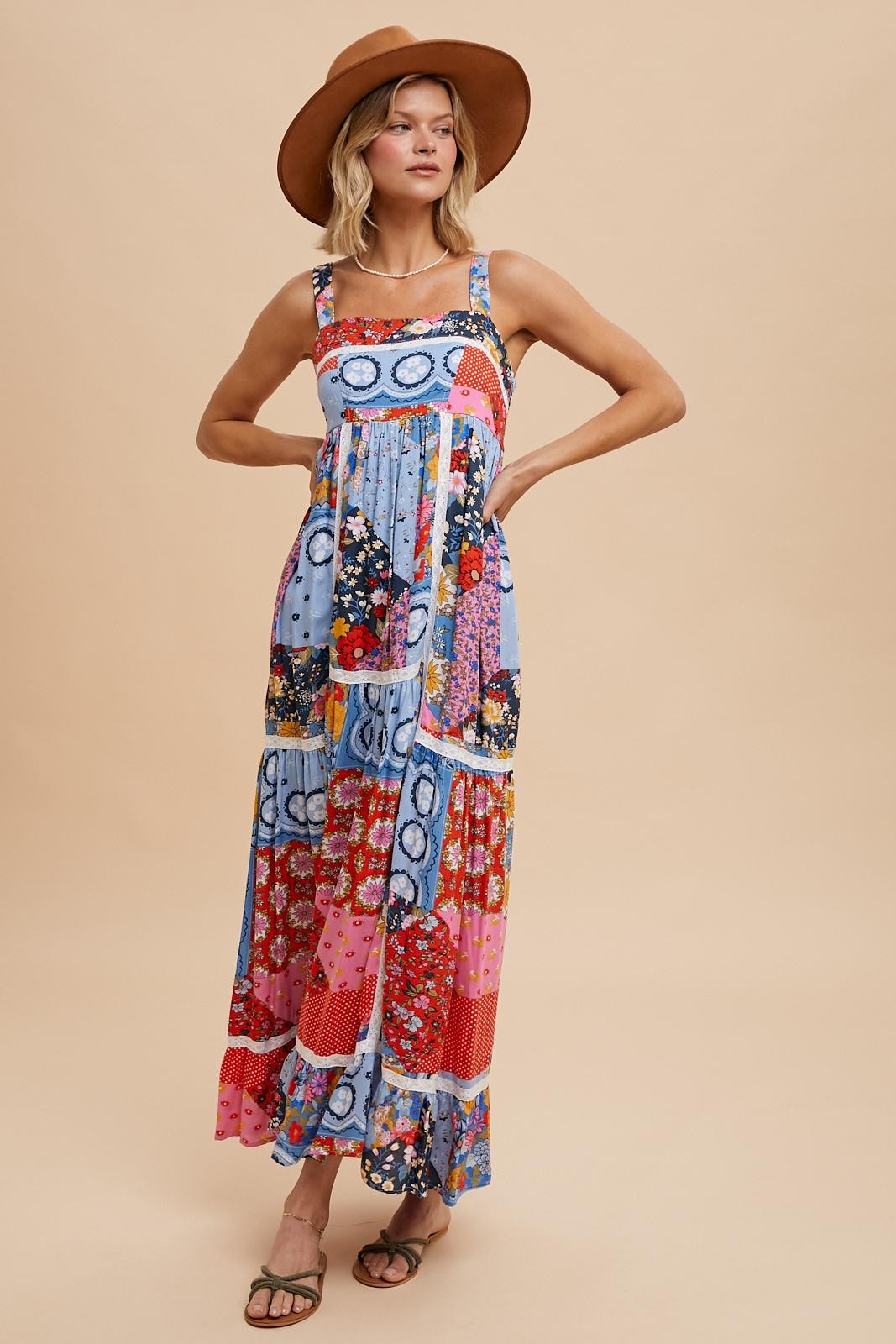 Multicolor Patchwork Floral Maxi Dress PinkBlush Multicolor Patchwork Floral Maxi Dress PinkBlush
