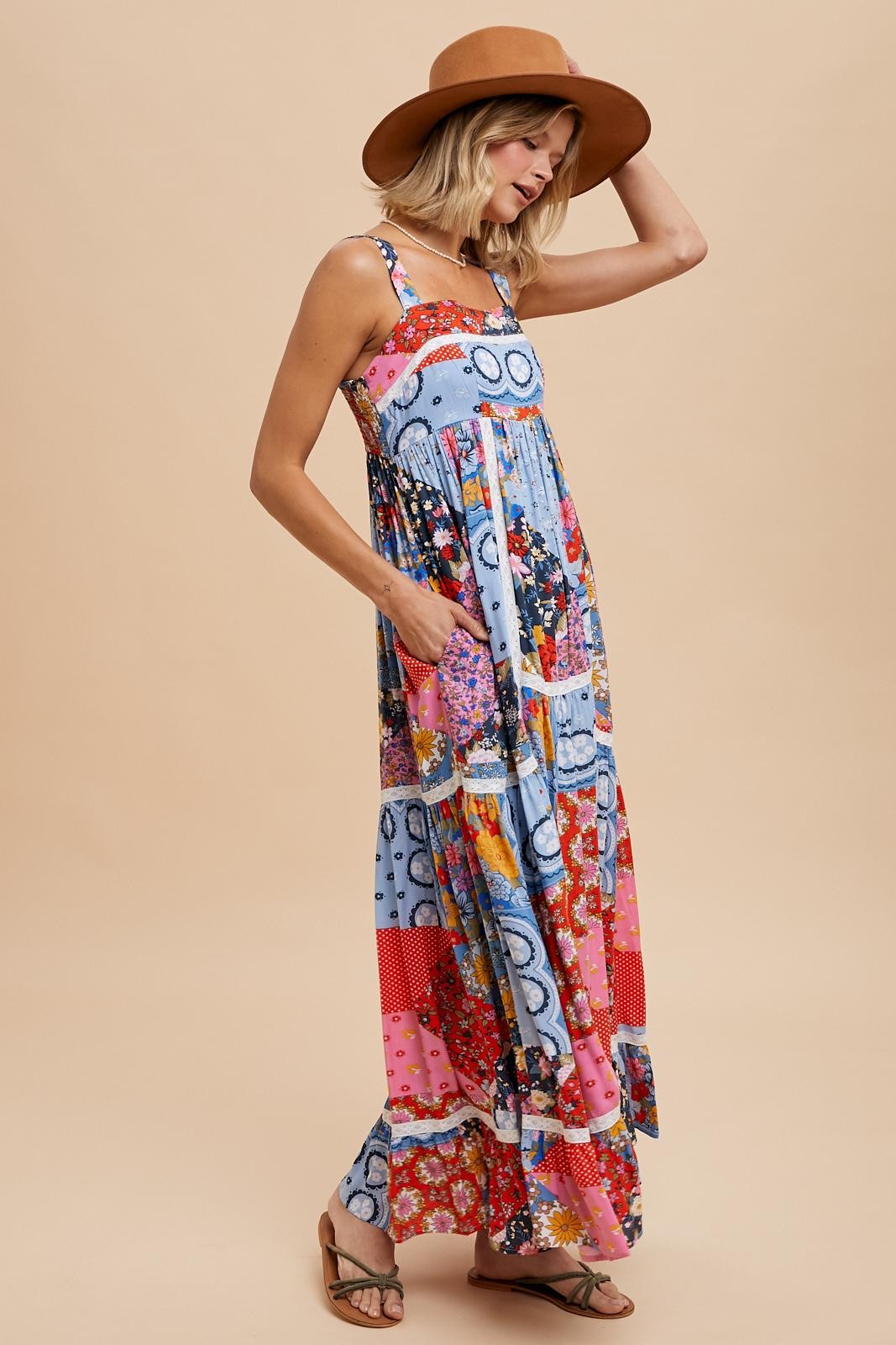 Multicolor Patchwork Floral Maxi Dress PinkBlush Multicolor Patchwork Floral Maxi Dress PinkBlush