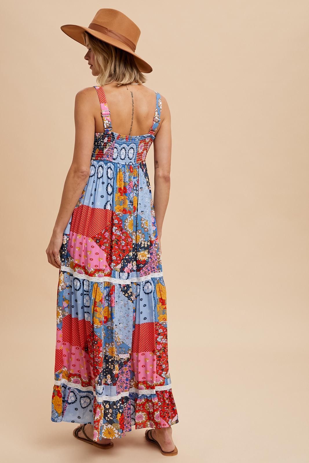 Multicolor Patchwork Floral Maxi Dress PinkBlush Multicolor Patchwork Floral Maxi Dress PinkBlush