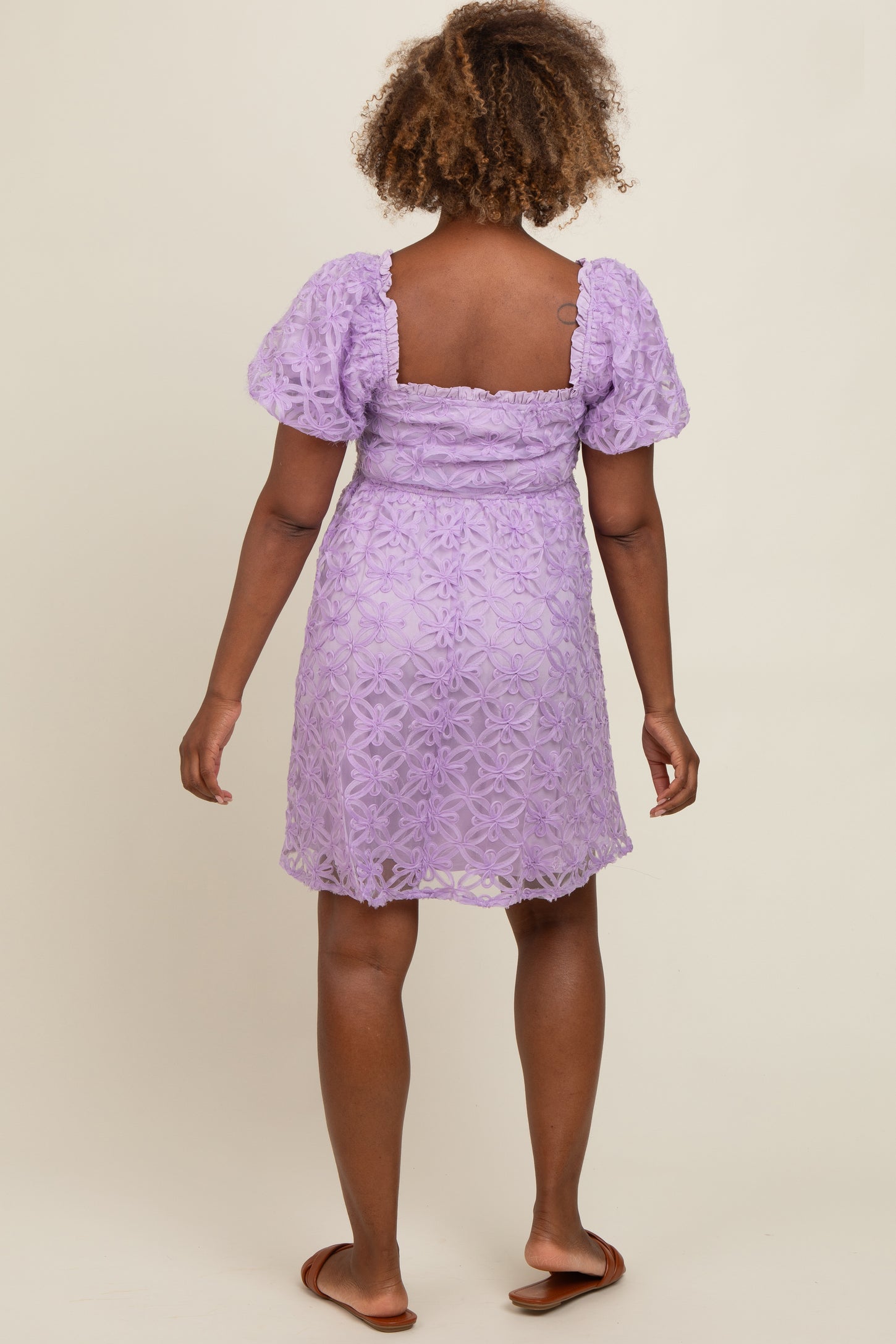 Lavender Floral Mesh Lace Puff Sleeve Dress PinkBlush Lavender Floral Mesh Lace Puff Sleeve Dress PinkBlush