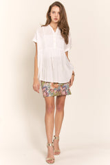 White Button Down Short Sleeve Loose Fit Blouse