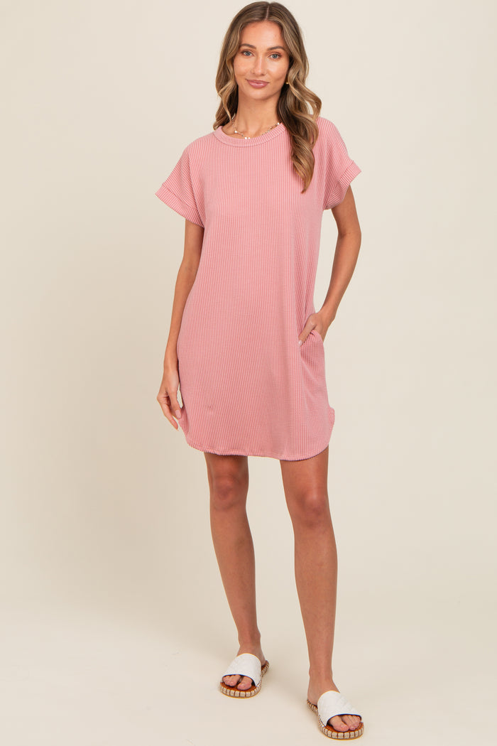 Mauve Ribbed Round Hem Maternity Dress