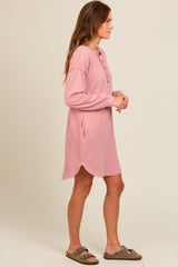Mauve Ribbed Button Accent Dress