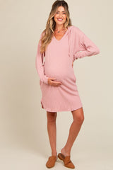 Mauve Ribbed Hoodie Maternity Dress