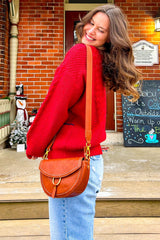 Red Striped Mixed Cable Knit Sweater