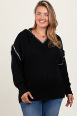 Black Contrast Stitch Hooded Maternity Plus Sweater