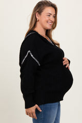 Black Contrast Stitch Hooded Maternity Plus Sweater