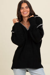 Black Contrast Stitch Hooded Sweater