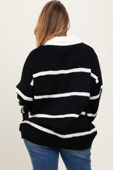 Black Striped Collared Maternity Plus Sweater