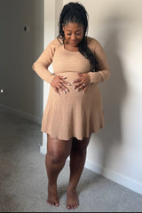 Taupe Square Neck Knit Maternity Dress