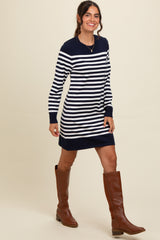 Navy Striped Long Sleeve Knit Mini Dress