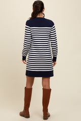 Navy Striped Long Sleeve Knit Mini Dress